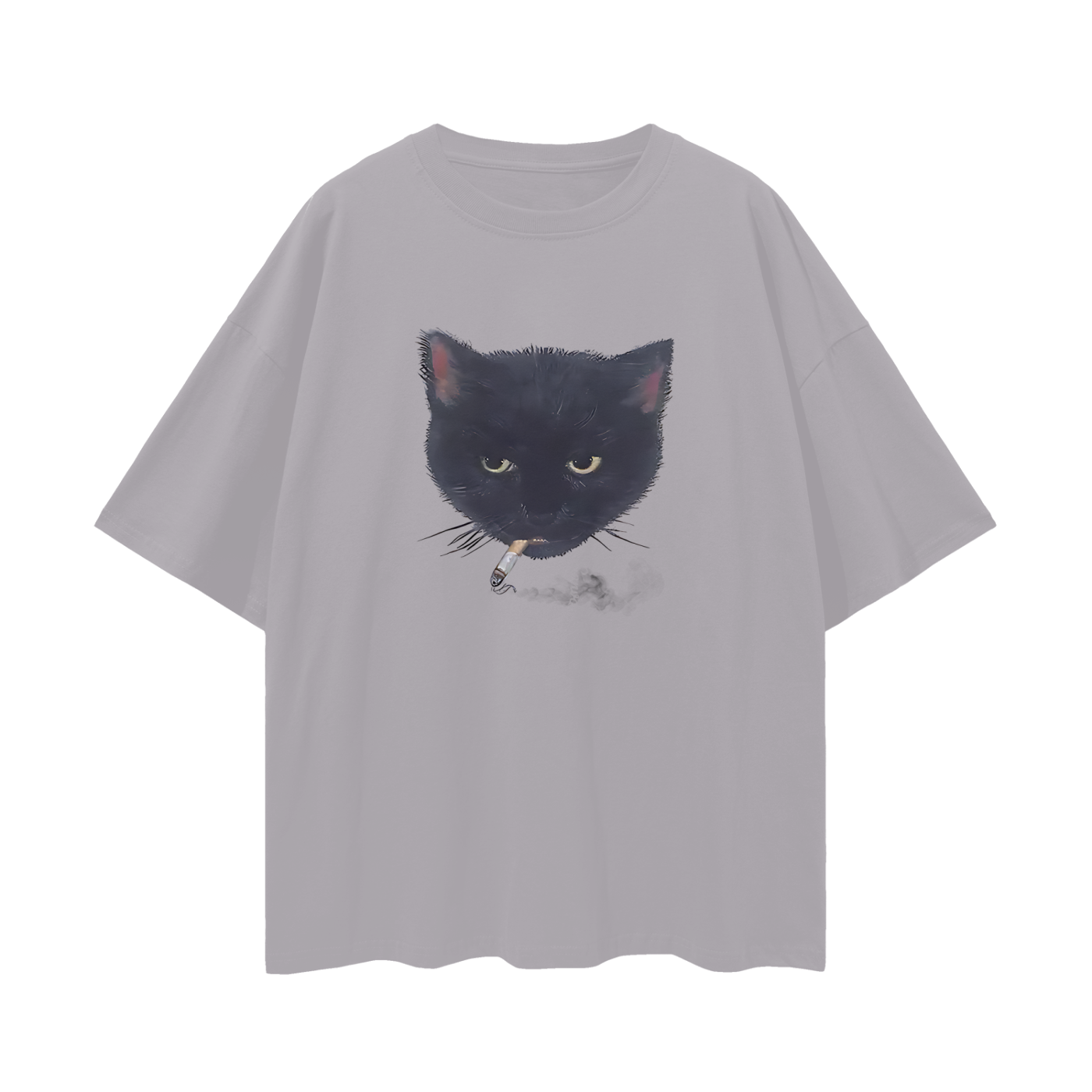 Funny Cat Smoking Cigarette Graphic Oversized T Shirt