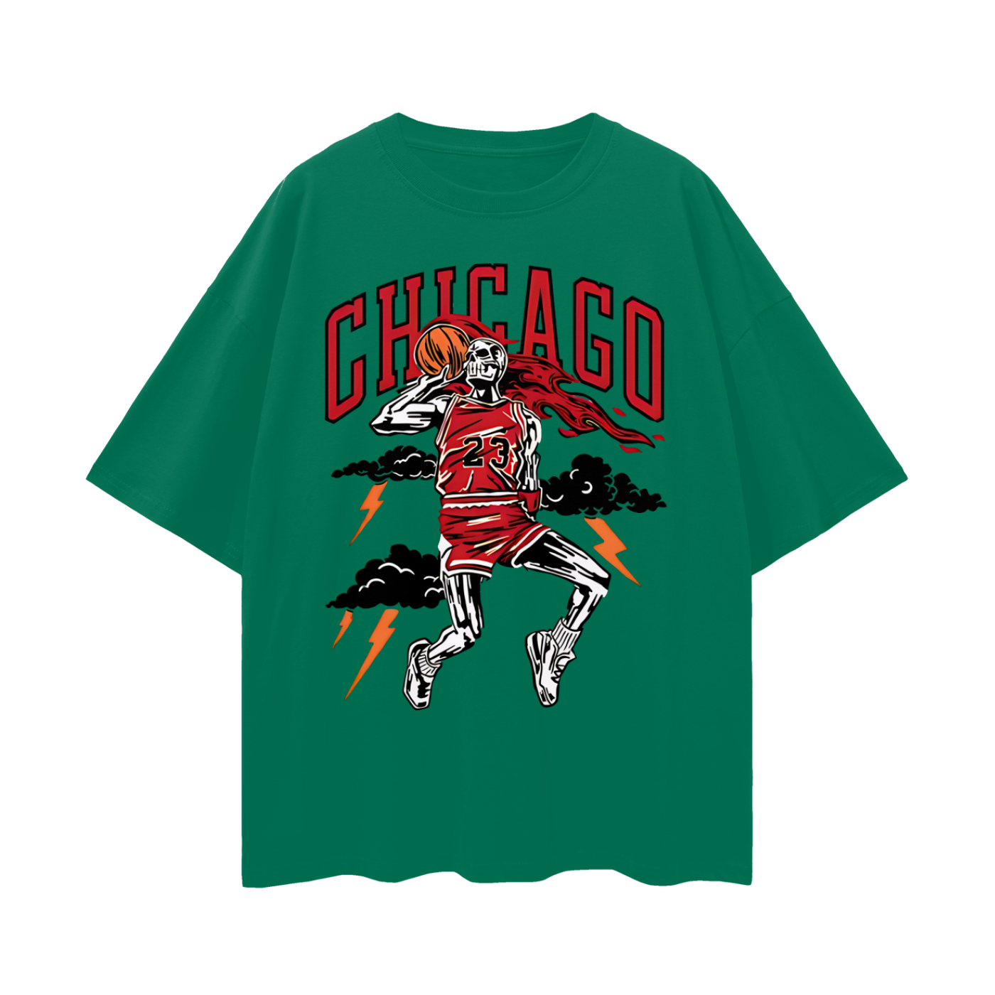 Vintage Like Chicago Bulls Basketball Skeleton Graphic Oversized T Shirt