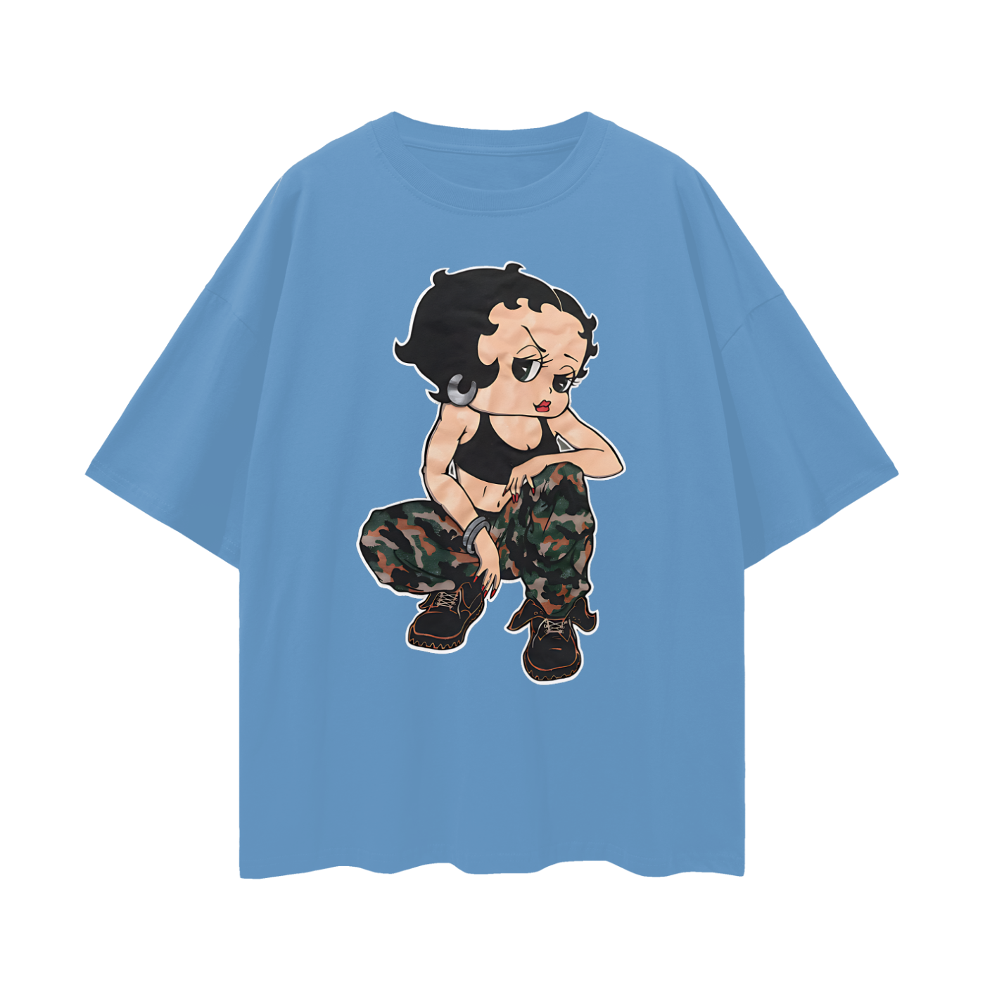 Vintage Like Betty Boop Soldier Camo Star Oversized T Shirt