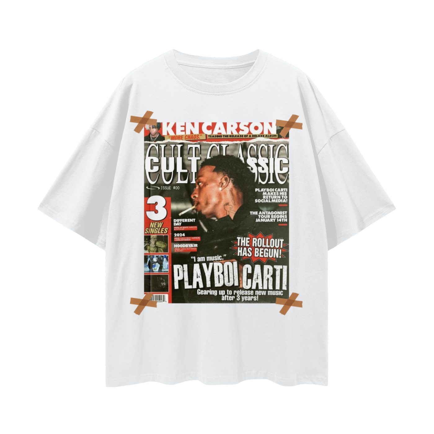 Playboi Carti x Ken Carson Magazine 90s Vintage Like Graphic Oversized T Shirt