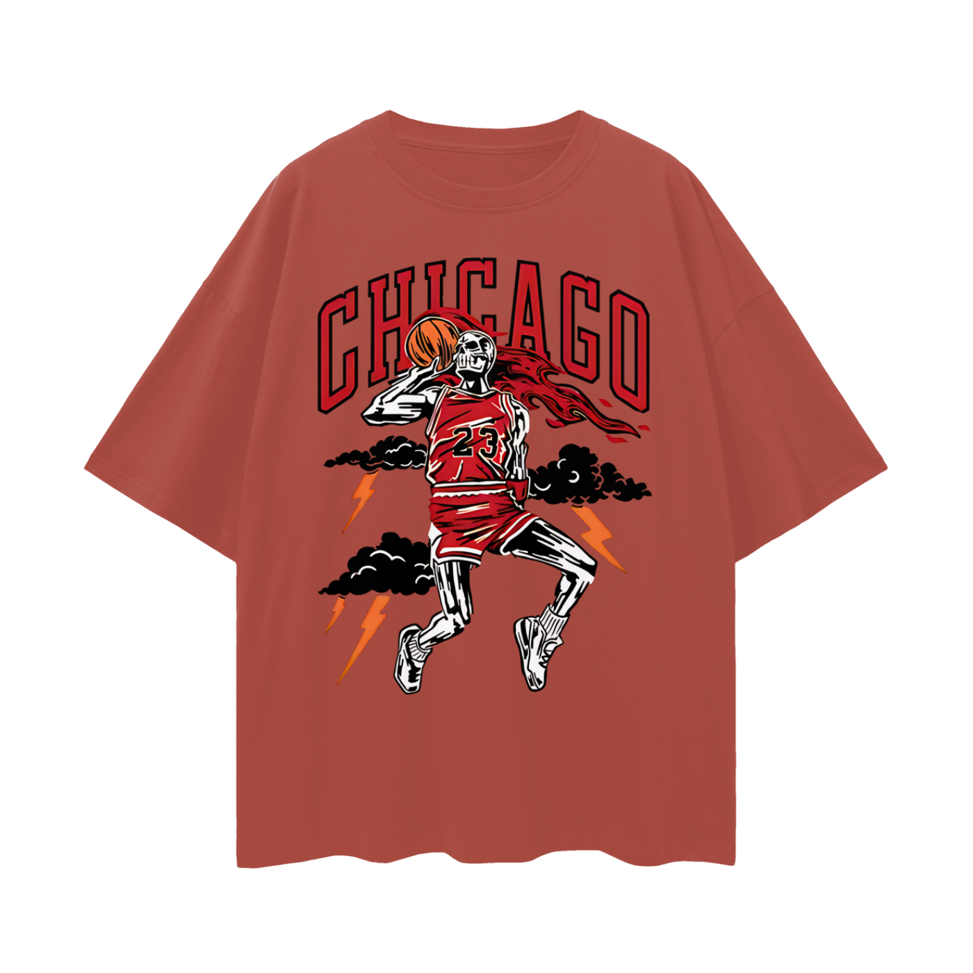Vintage Like Chicago Bulls Basketball Skeleton Graphic Oversized T Shirt