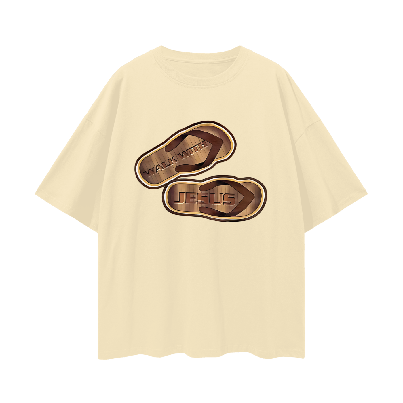 Religious Jesus Walk With Me Sandals Graphic Oversized T Shirt
