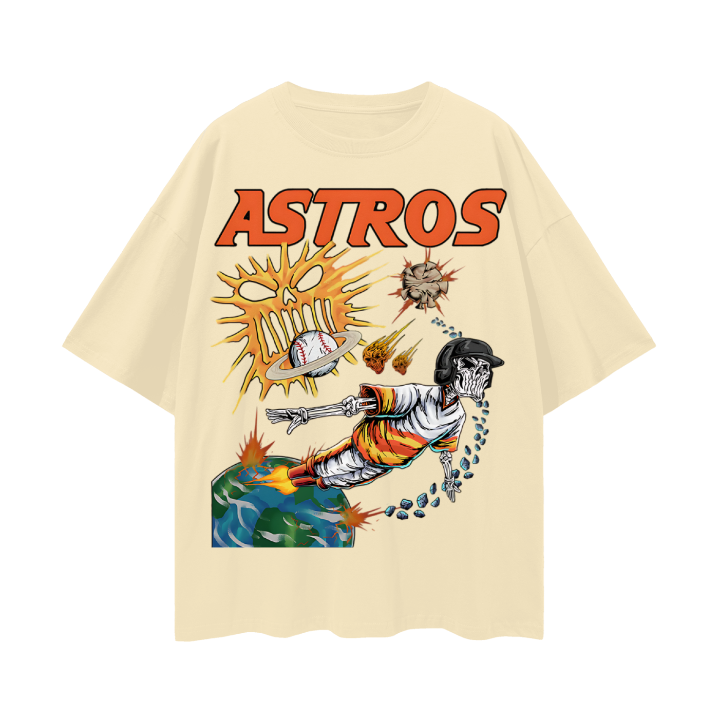 Houston Astros Skeleton Baseball MLB Graphic Oversized T Shirt