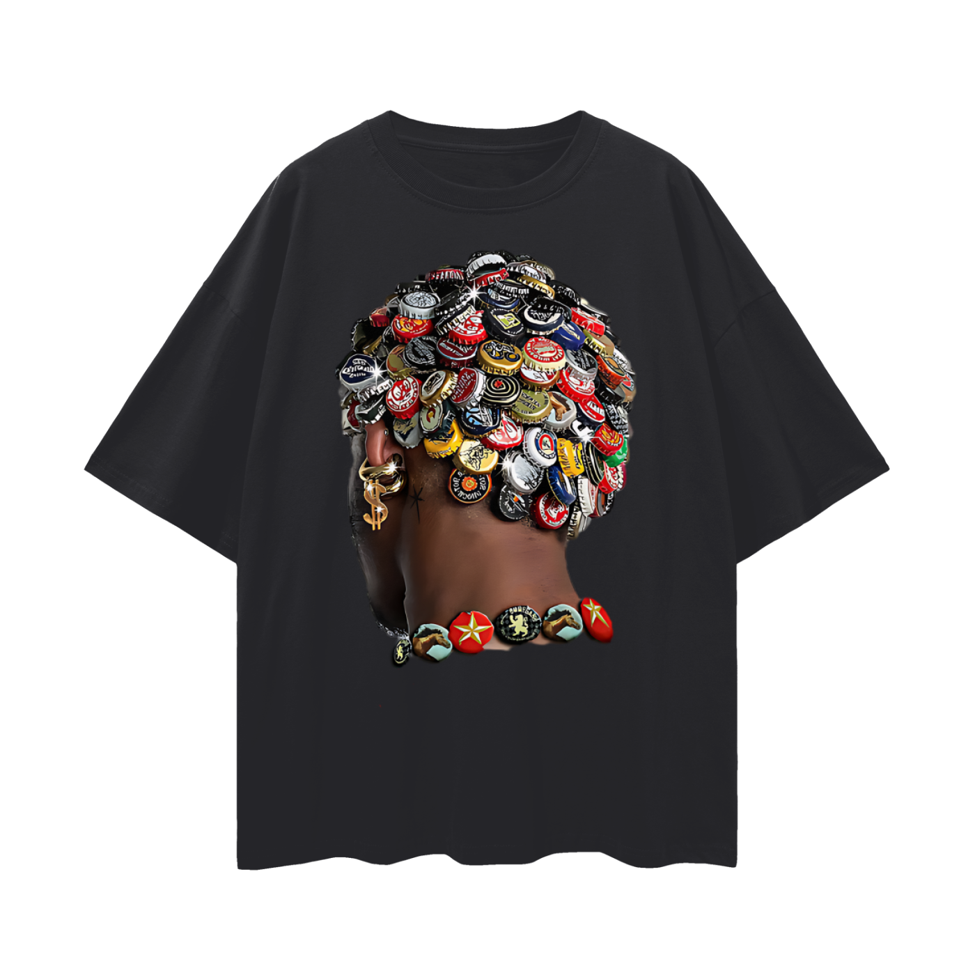 Vintage Like Bottle Cap Head Y2K Graphic Oversized T Shirt