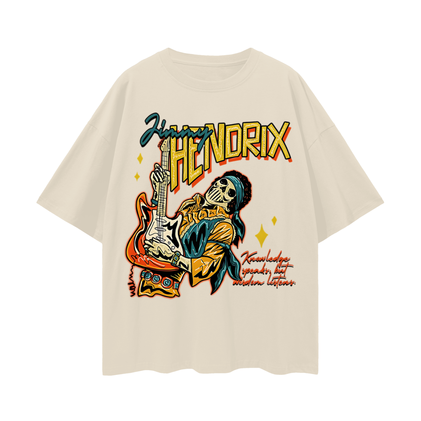 Vintage Like Jimmy Hendrix Skull Flame Graphic Oversized T Shirt