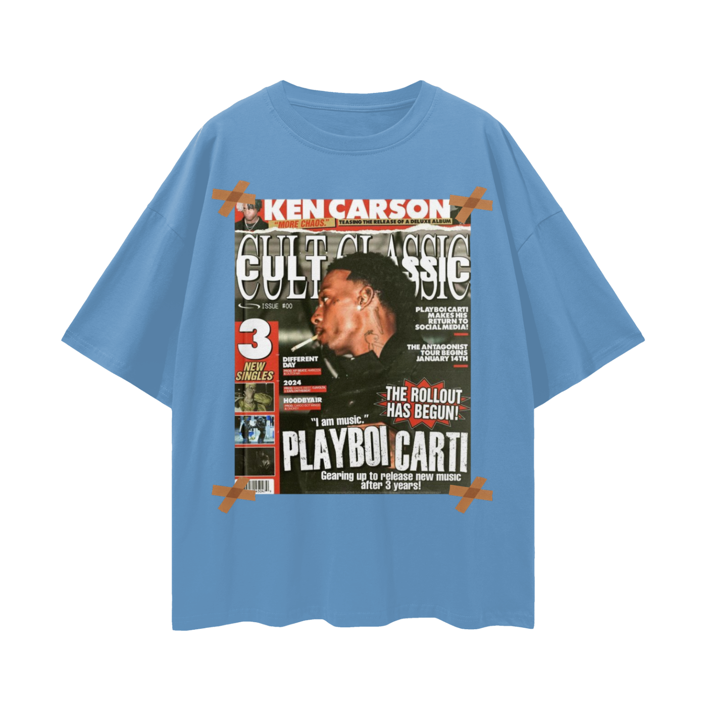 Playboi Carti x Ken Carson Magazine 90s Vintage Like Graphic Oversized T Shirt