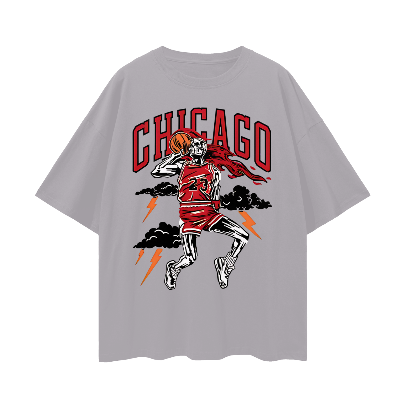 Vintage Like Chicago Bulls Basketball Skeleton Graphic Oversized T Shirt