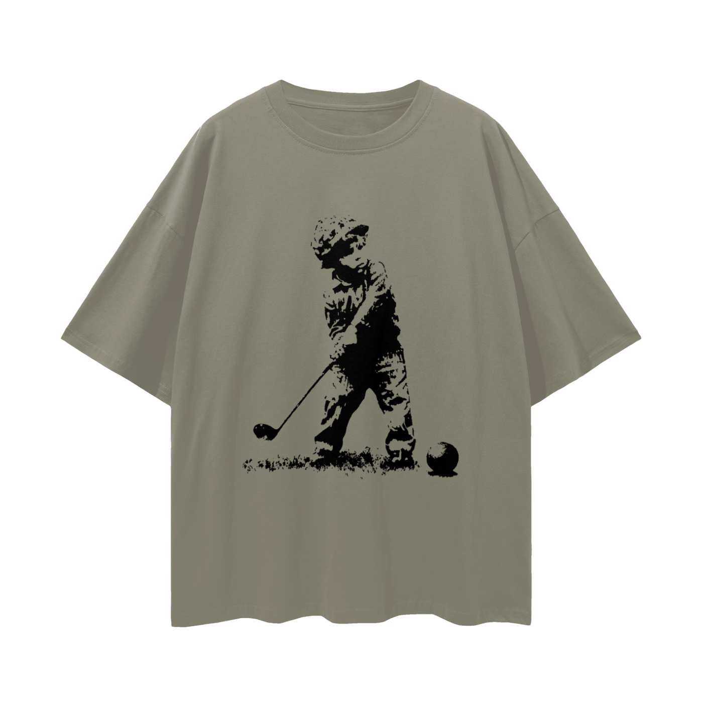 Kid Soldier Golfing Graphic Oversized T Shirt
