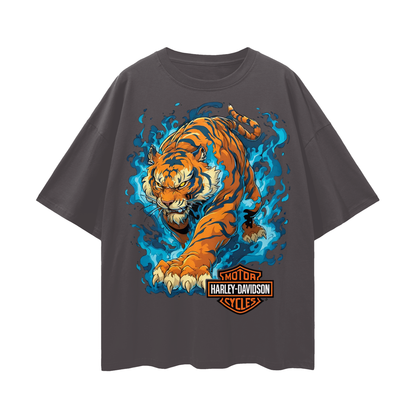 Vintage/Y2K Tiger With Flames Harley Oversized T Shirt