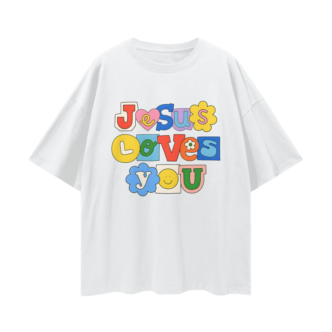 Religious Jesus Loves You Graphic Oversized T Shirt