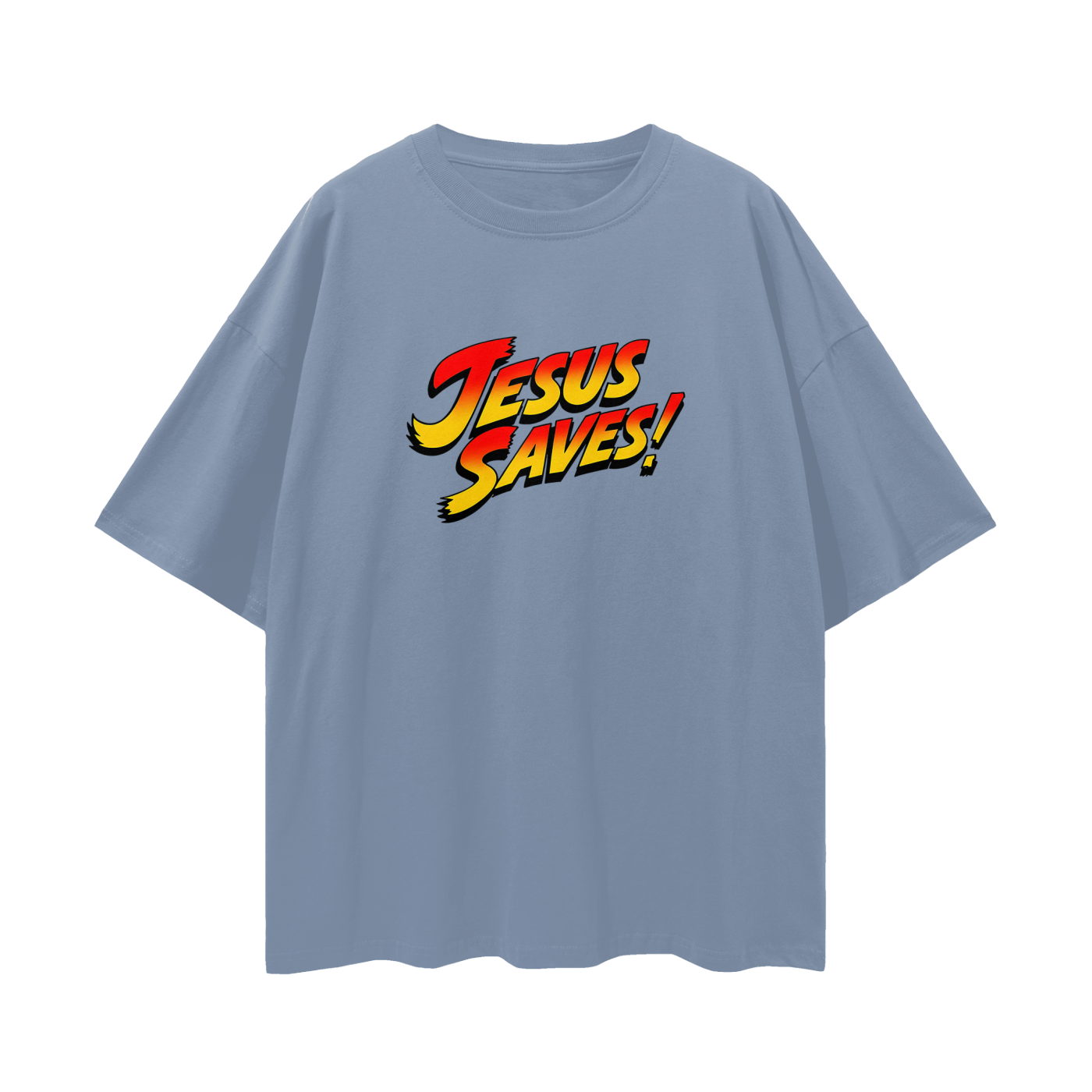 Religious Jesus Saves Street Fighter Like Graphic Oversized T Shirt