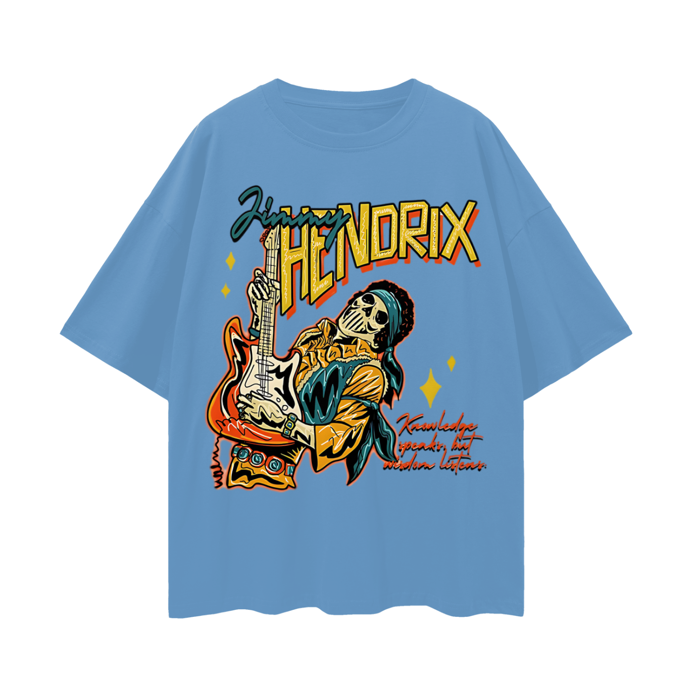 Vintage Like Jimmy Hendrix Skull Flame Graphic Oversized T Shirt