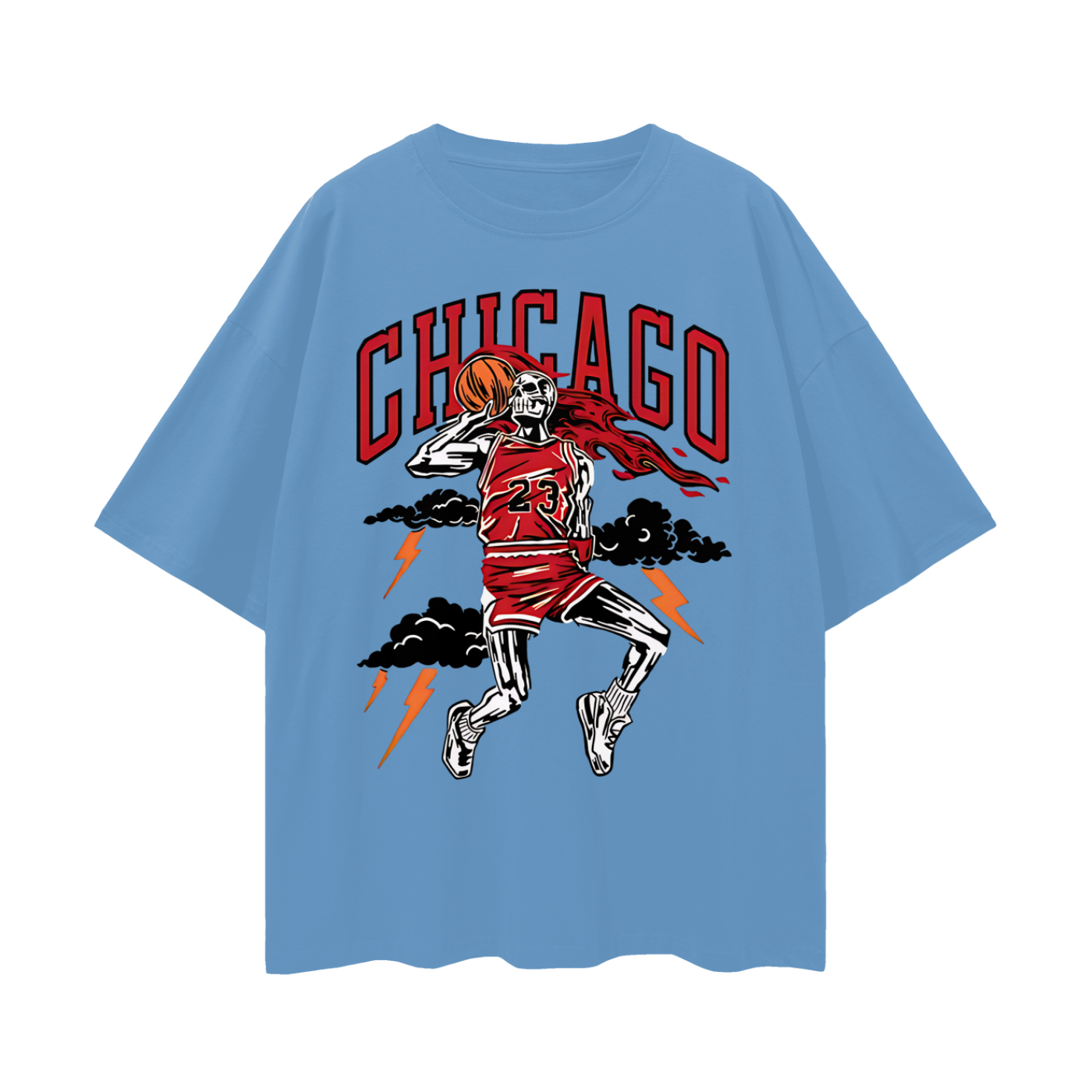 Vintage Like Chicago Bulls Basketball Skeleton Graphic Oversized T Shirt