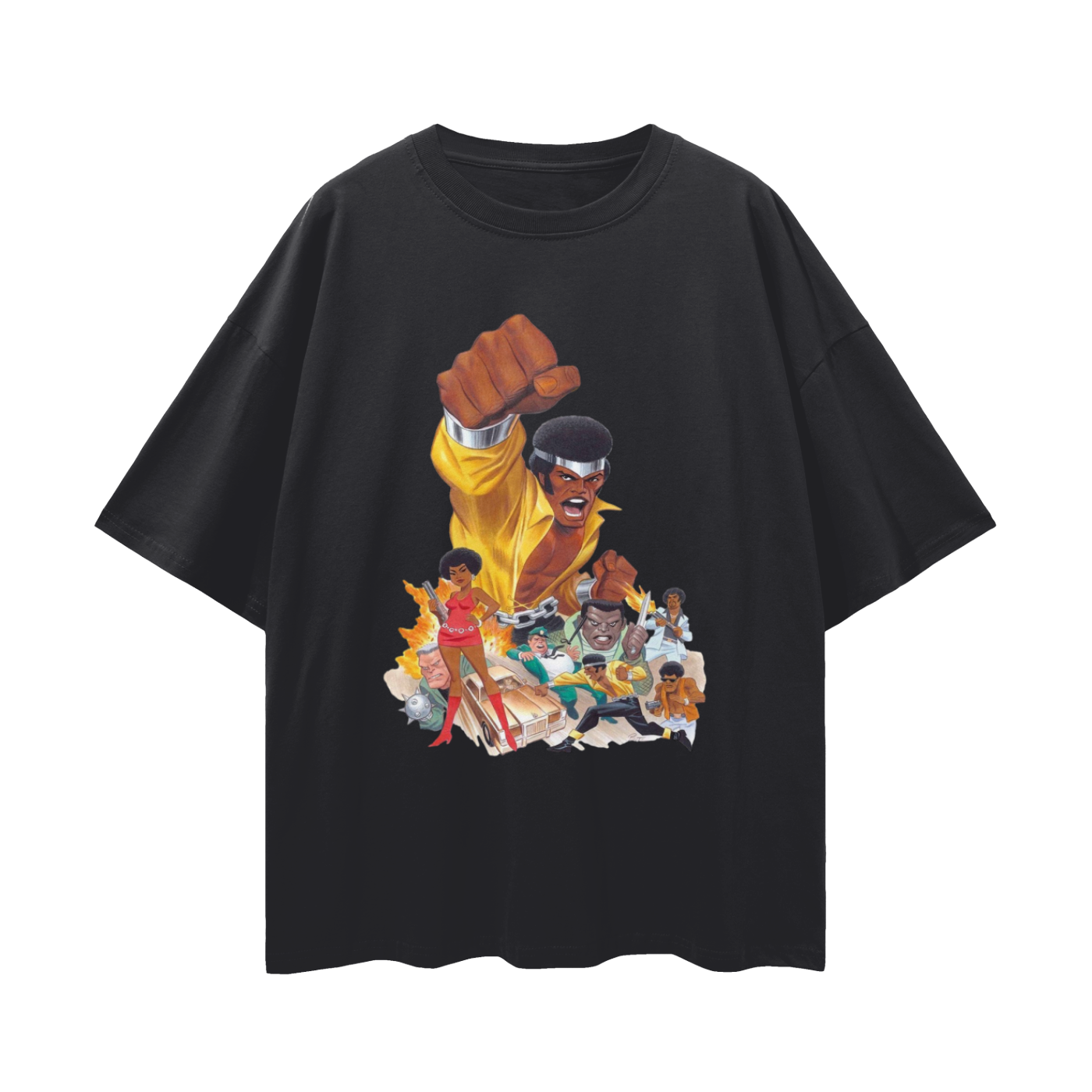 Bruce Timm’s Power Man 90s Vintage Like Graphic Oversized T Shirt