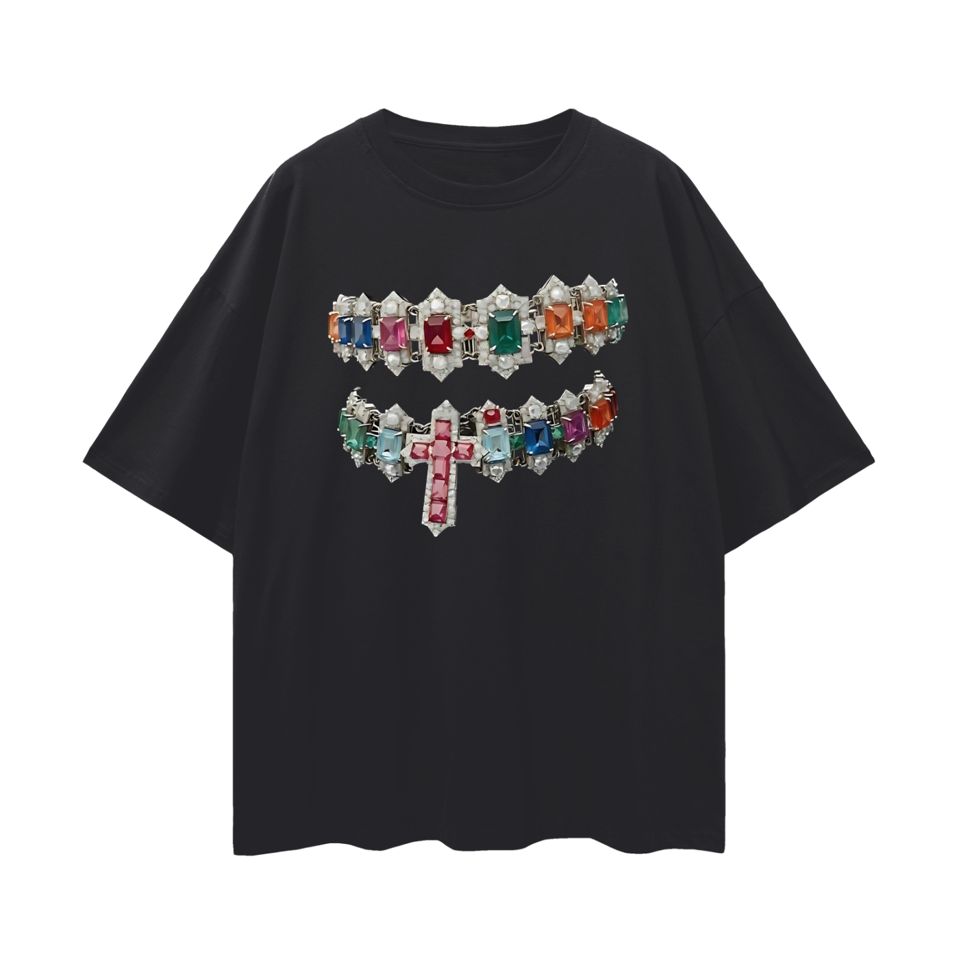 Vintage Like Cross Jewelry Grillz Oversized T Shirt
