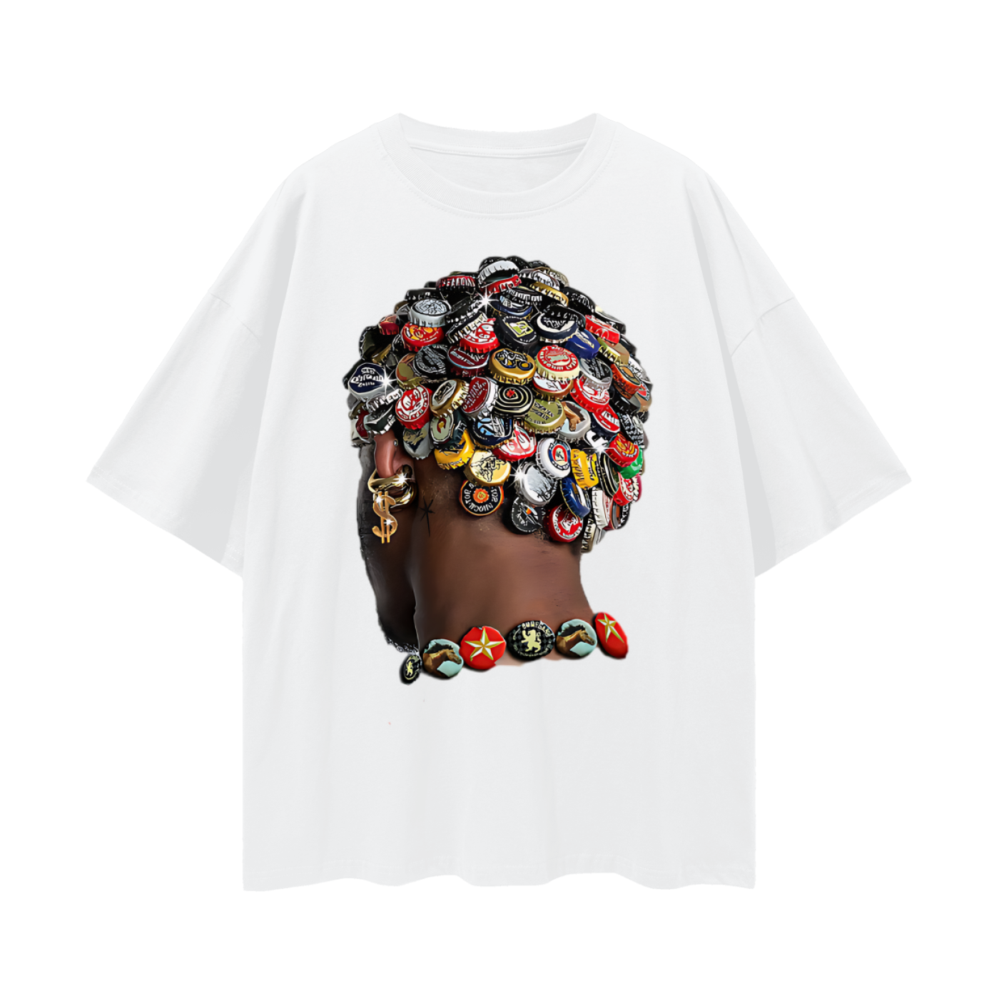 Vintage Like Bottle Cap Head Y2K Graphic Oversized T Shirt
