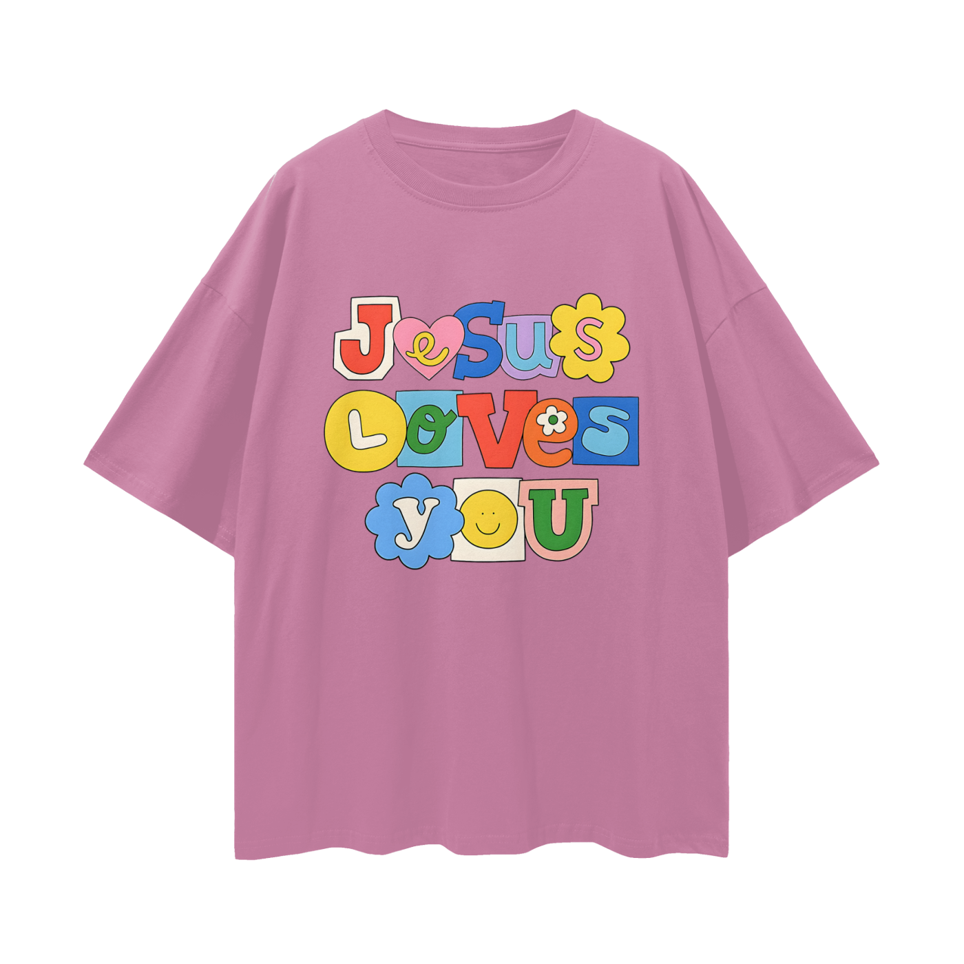 Religious Jesus Loves You Graphic Oversized T Shirt