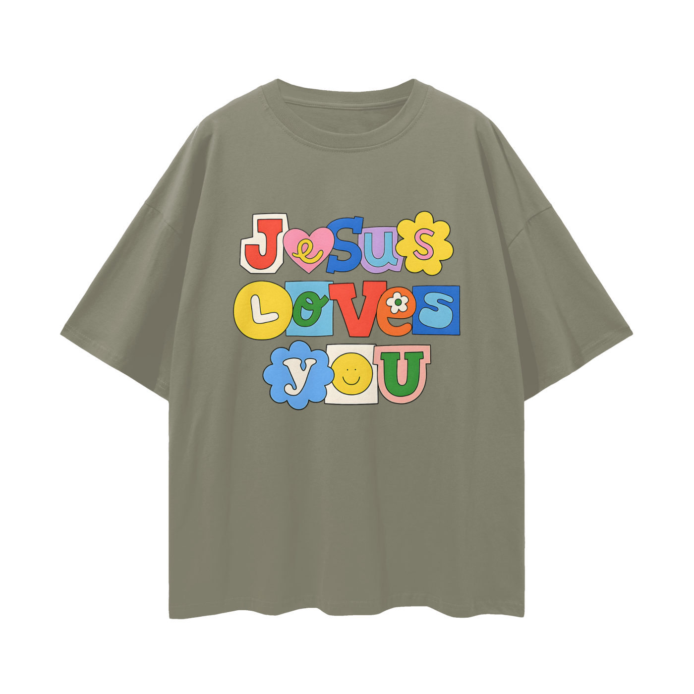 Religious Jesus Loves You Graphic Oversized T Shirt