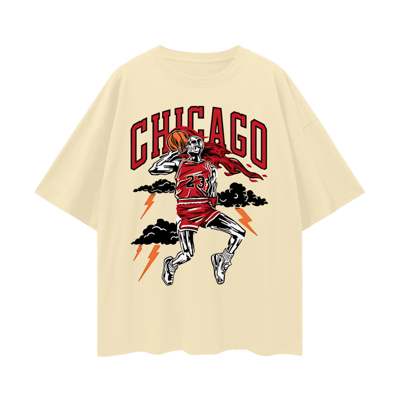 Vintage Like Chicago Bulls Basketball Skeleton Graphic Oversized T Shirt