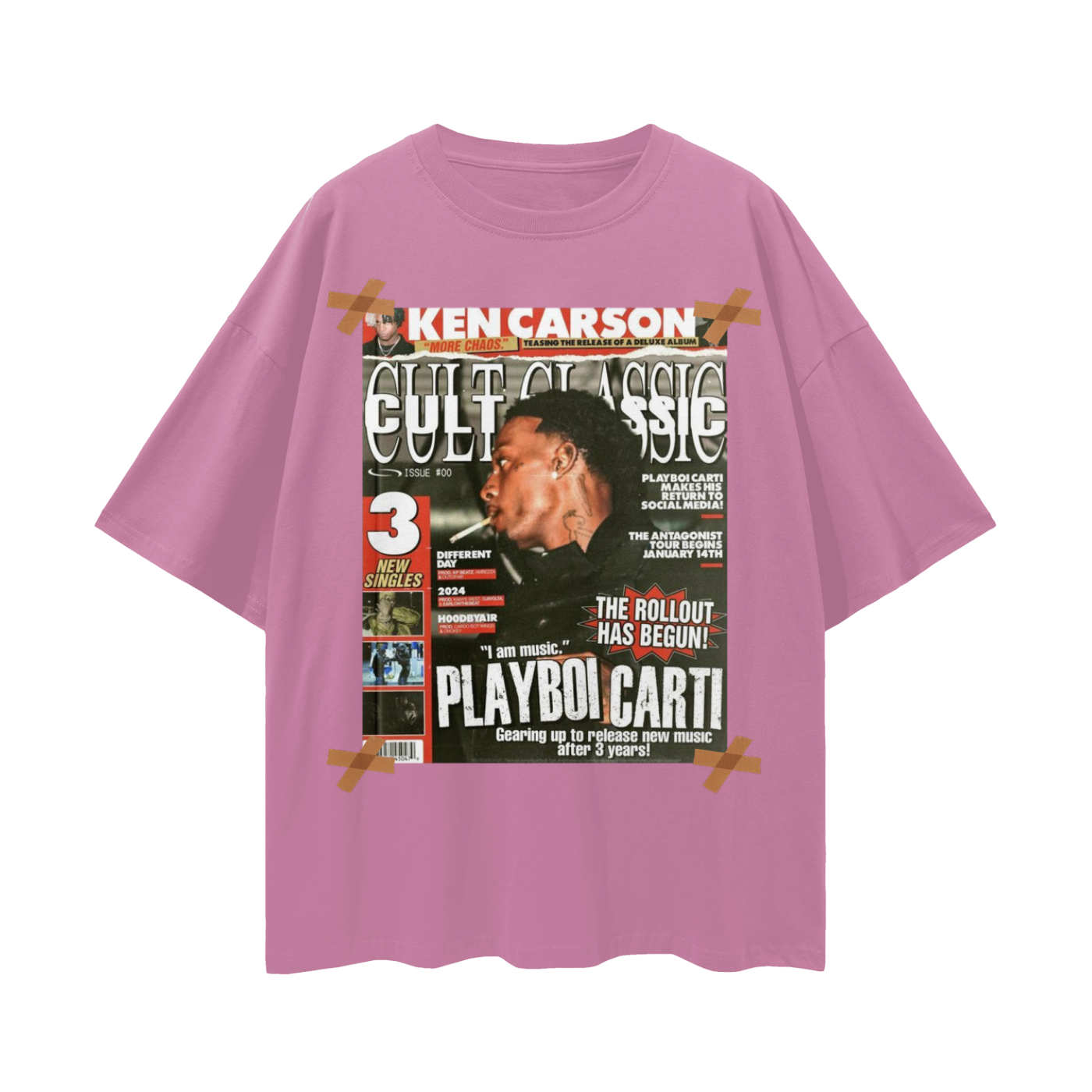 Playboi Carti x Ken Carson Magazine 90s Vintage Like Graphic Oversized T Shirt