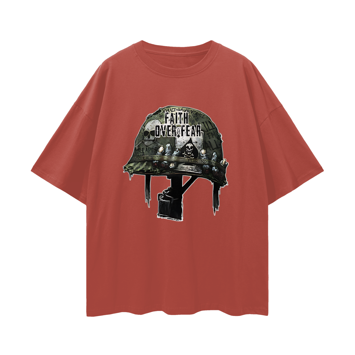 Religious Faith Over Fear Helmet Graphic Oversized T Shirt