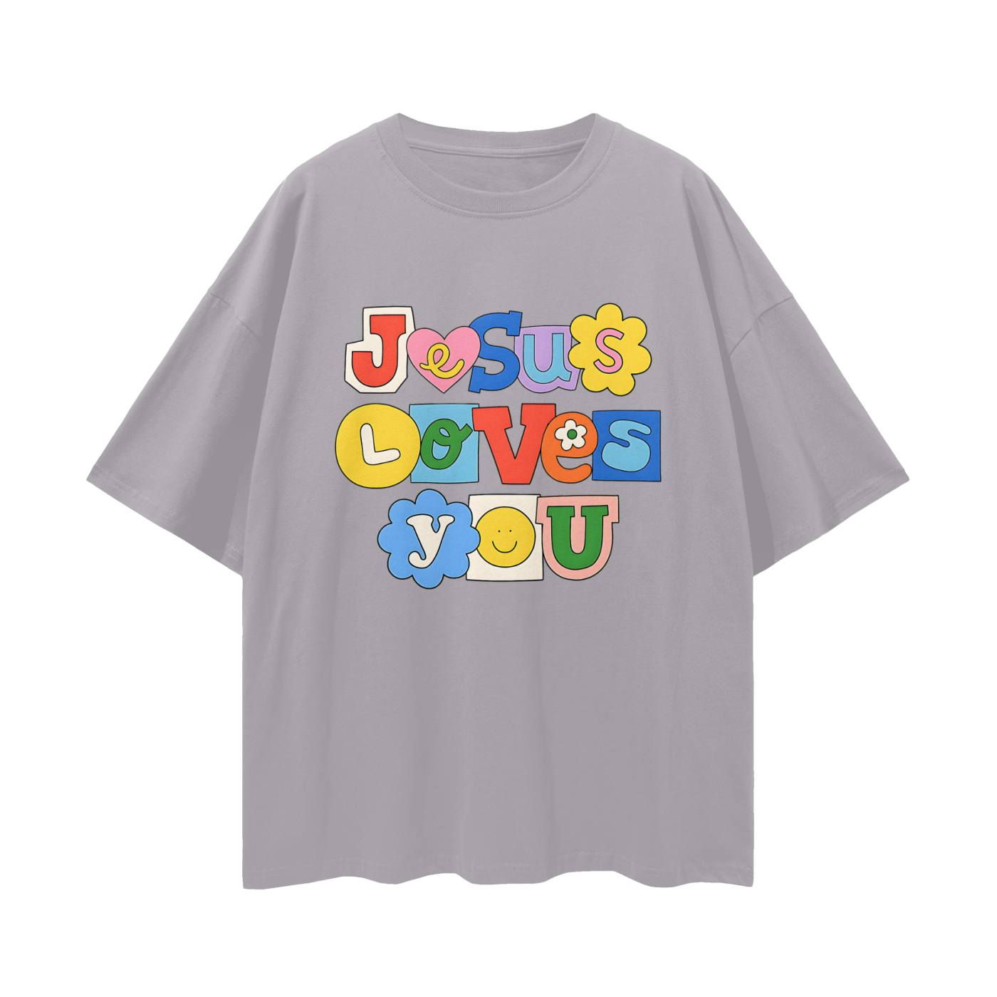 Religious Jesus Loves You Graphic Oversized T Shirt