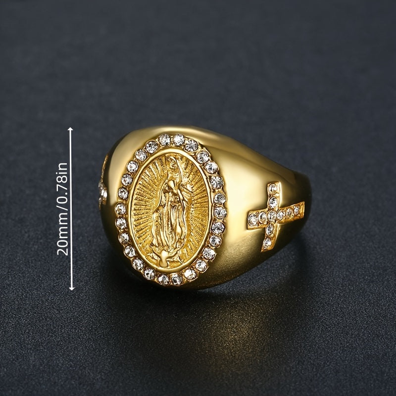 Virgin Mary Gold Rhinestone Ring