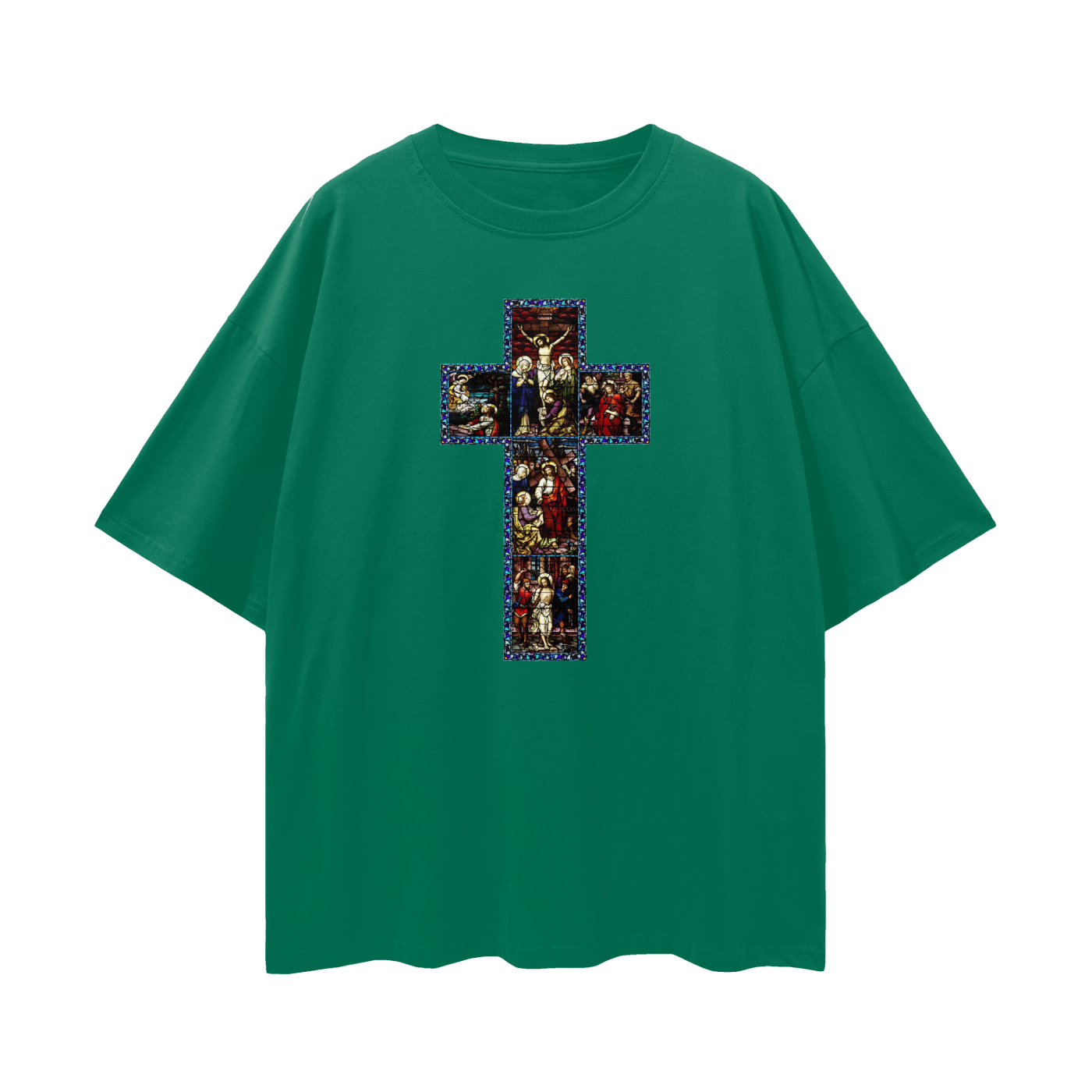 Religious Jesus Cathedral Glass Graphic Oversized T Shirt