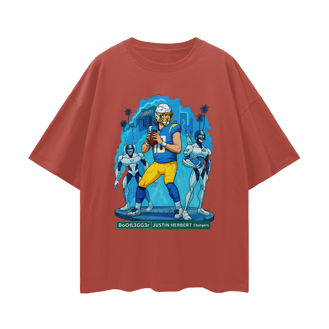 Vintage/Y2K Chargers Justin Herbert Downtown Bootlegger Oversized T Shirt