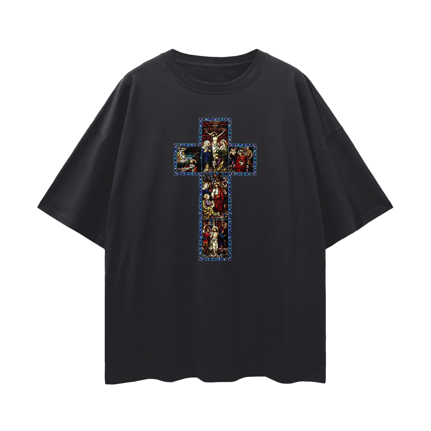 Religious Jesus Cathedral Glass Graphic Oversized T Shirt