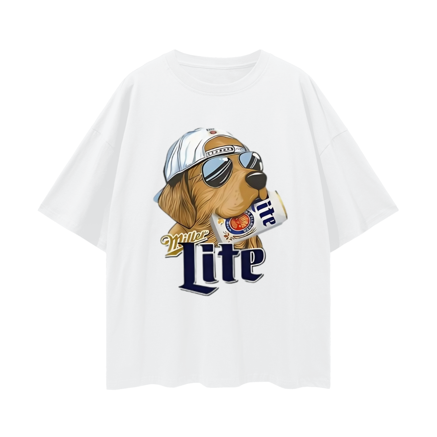 Golden Retriever Dog Miller Lite Beer Graphic Oversized T Shirt