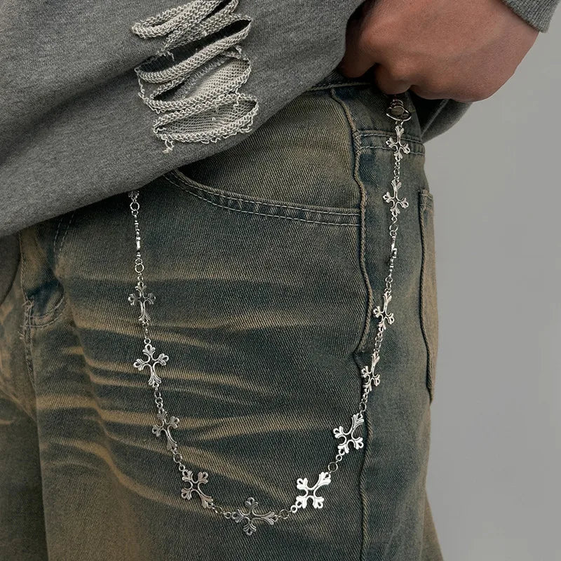 Punk Jeans Pants Chain Multi Layer Chain Punk Cross Charm Waist Wallet Chain Harajuku Belt for Hip Hop Dancers