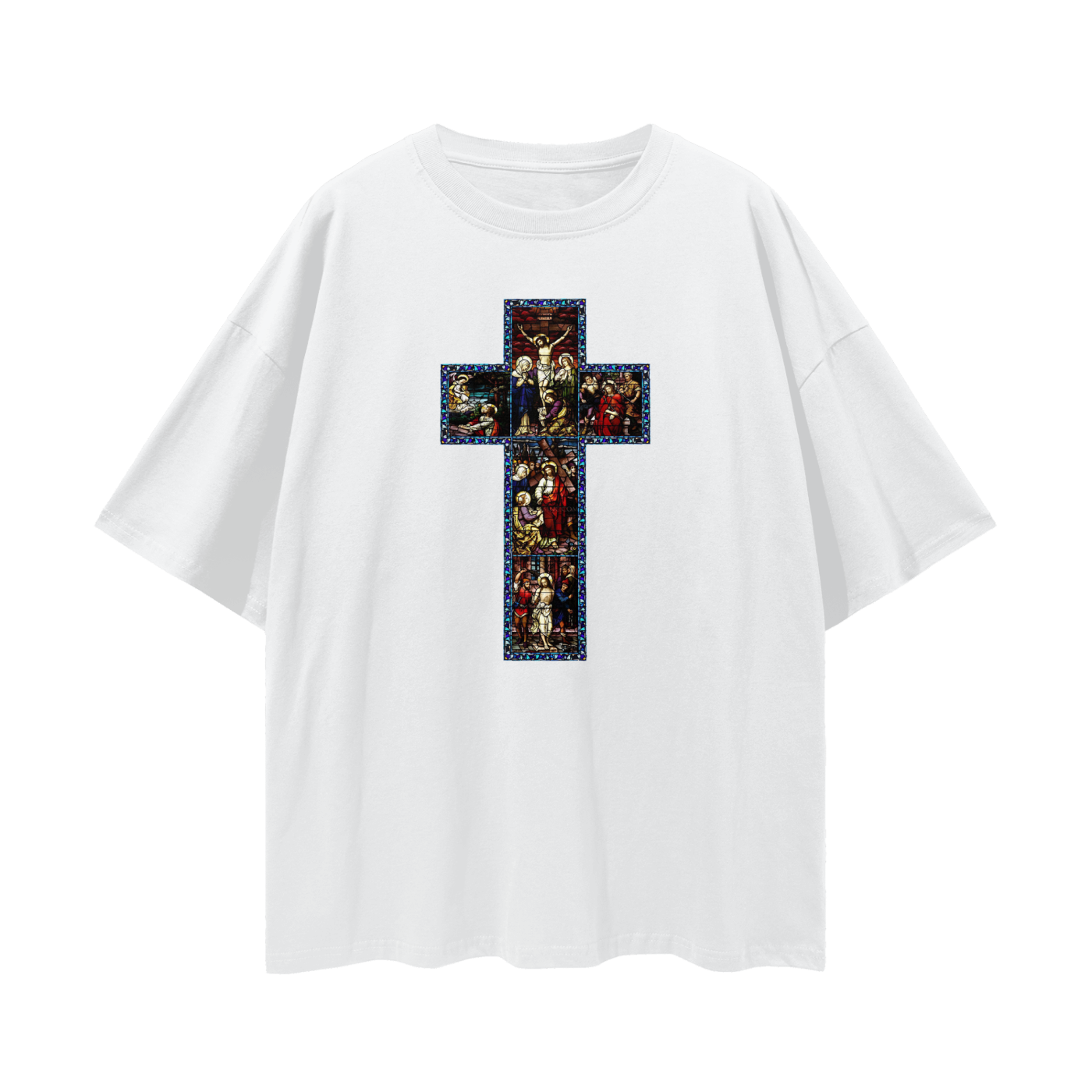 Religious Jesus Cathedral Glass Graphic Oversized T Shirt