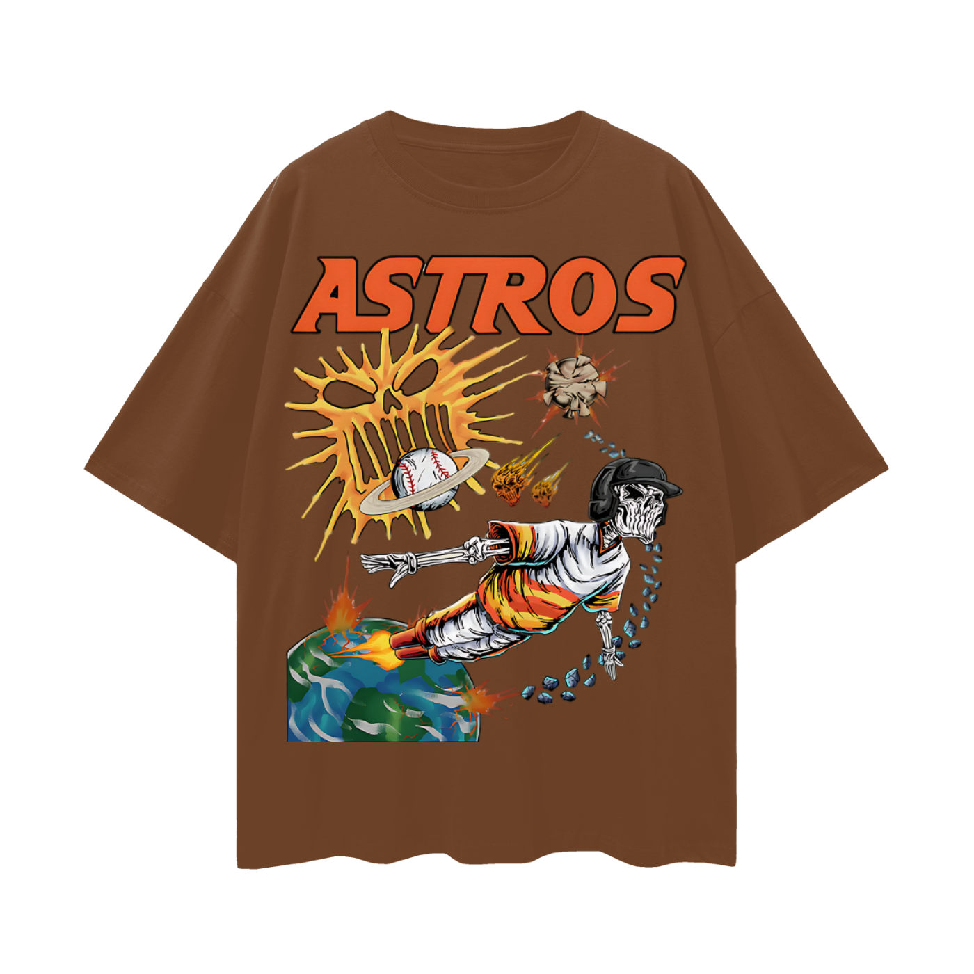 Houston Astros Skeleton Baseball MLB Graphic Oversized T Shirt