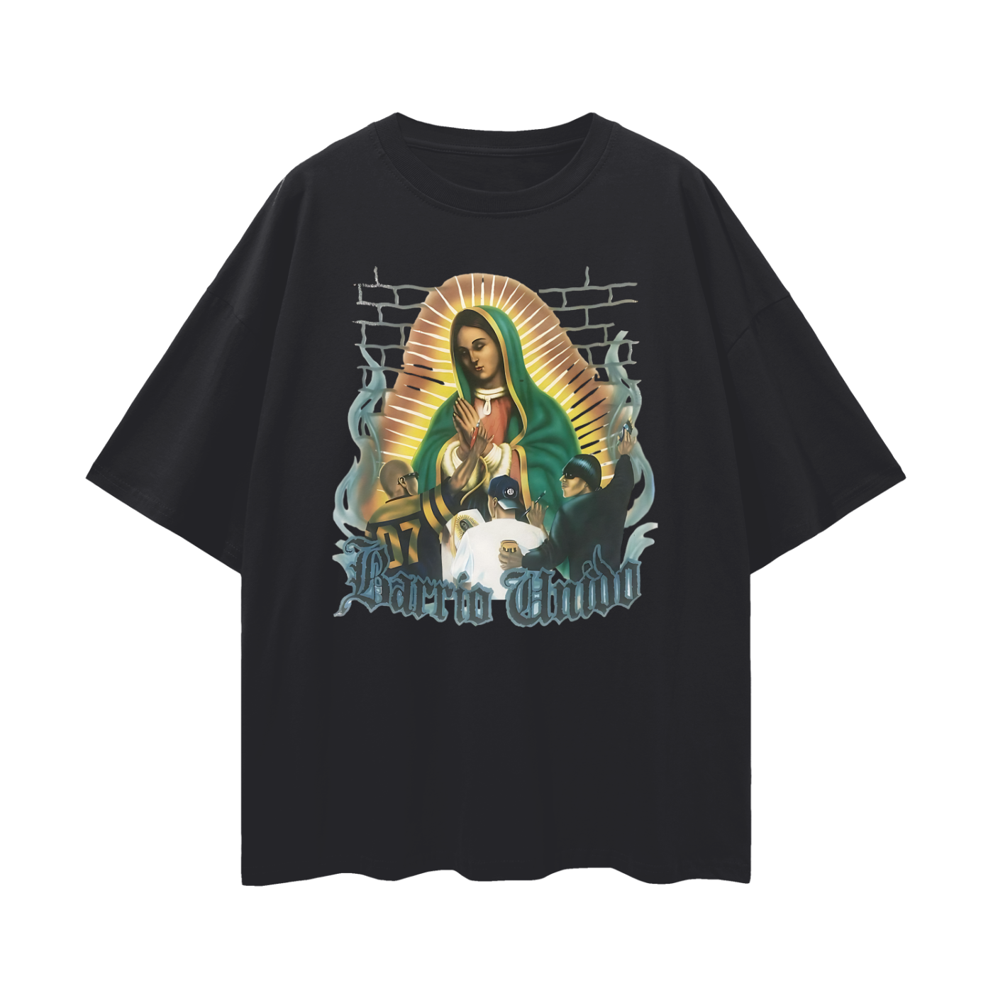 Vintage Like Barrio United Graffiti Virgen De Guadalupe Oversized T Shirt
