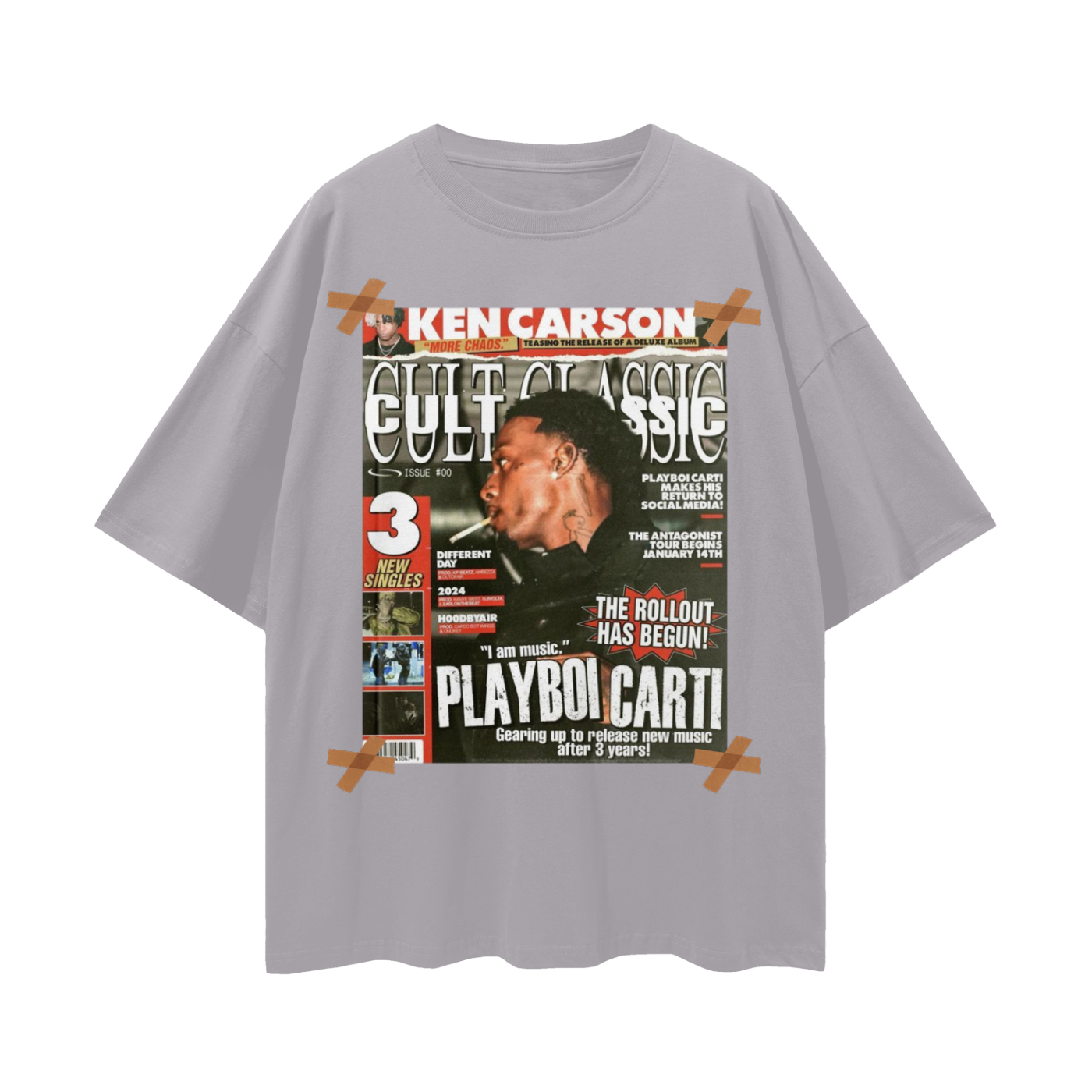 Playboi Carti x Ken Carson Magazine 90s Vintage Like Graphic Oversized T Shirt