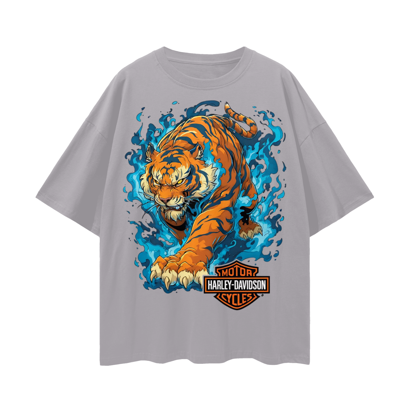 Vintage/Y2K Tiger With Flames Harley Oversized T Shirt