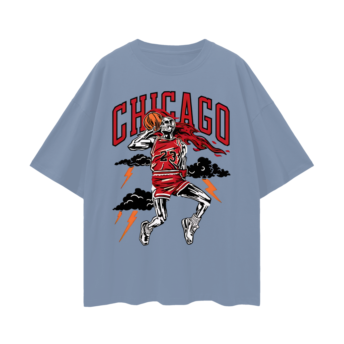 Vintage Like Chicago Bulls Basketball Skeleton Graphic Oversized T Shirt