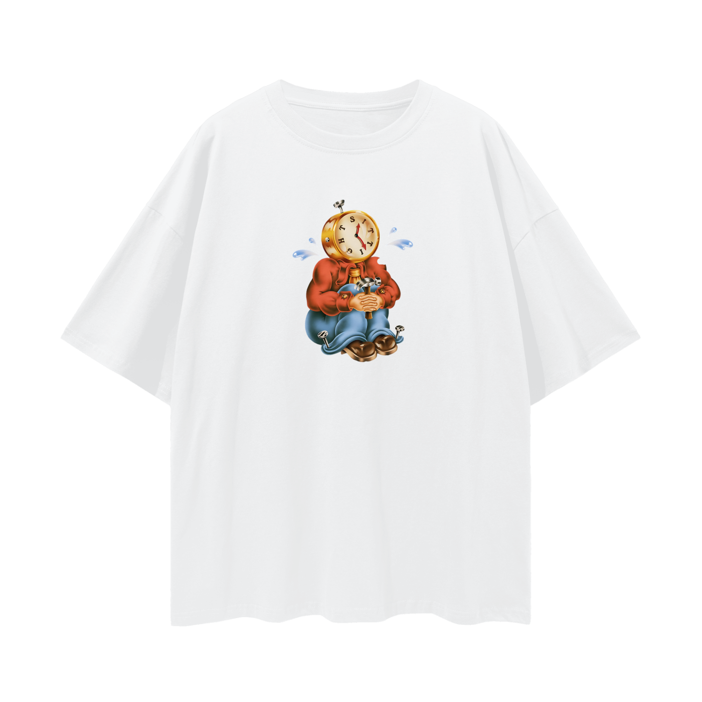 Sitting Clock Man Like 90s Y2K Vintage Like Graphic Oversized T Shirt