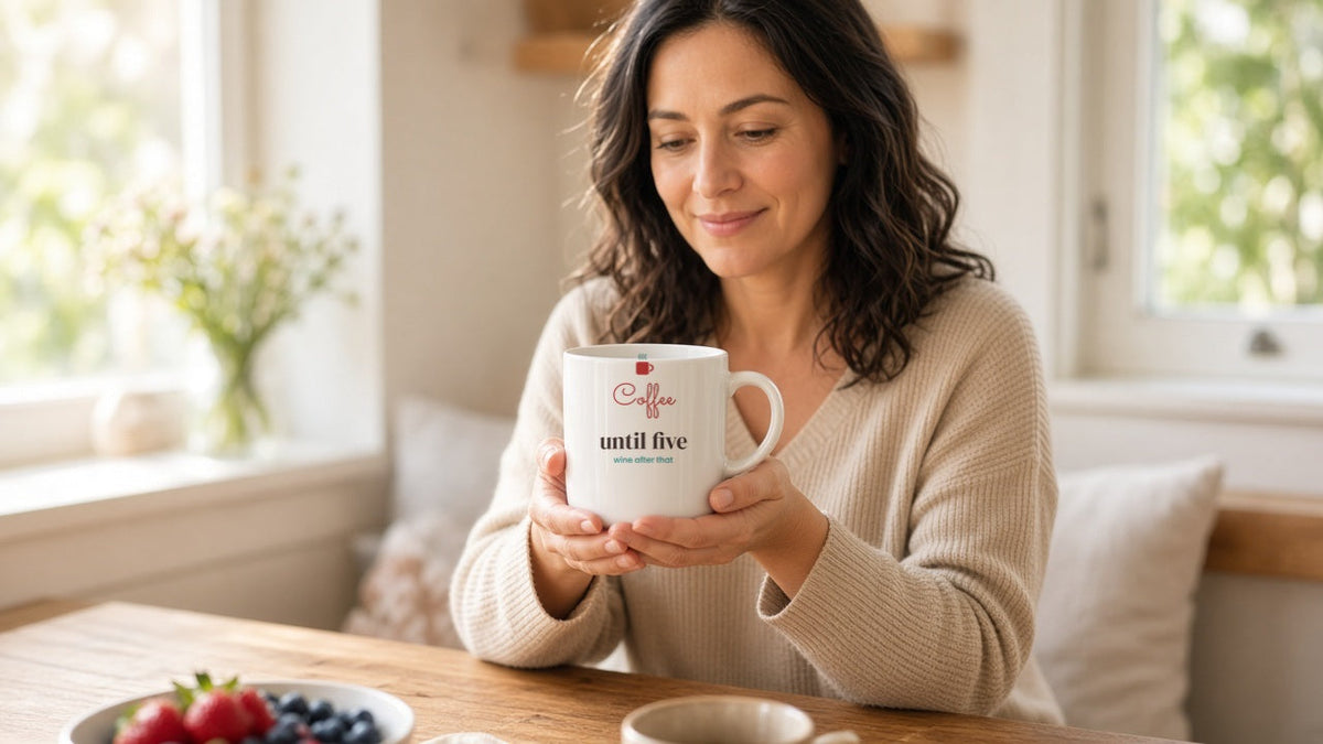 Woman holding a Hearthwren ceramic mug