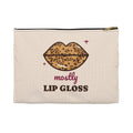 Mostly Lip Gloss leopard lips makeup bag, black zipper, front