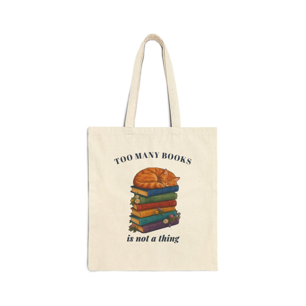 Too Many Books Is Not a Thing Tote Bag, Sleeping Cat on Books, Book Lover Gift