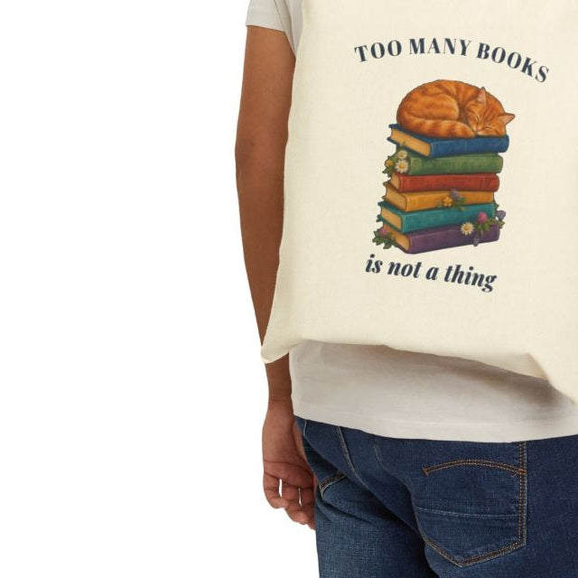 Too Many Books Is Not a Thing Tote Bag, Sleeping Cat on Books, Book Lover Gift