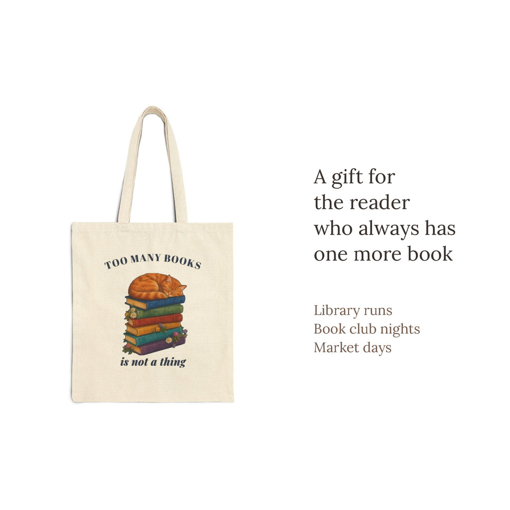 Too Many Books Is Not a Thing Tote Bag, Sleeping Cat on Books, Book Lover Gift