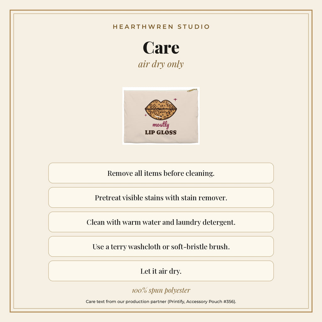 Care card: wipe clean with warm soapy water, air dry