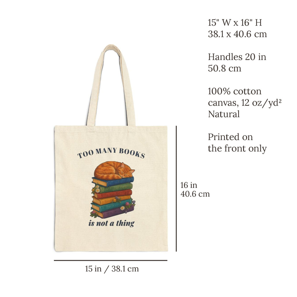 Too Many Books Is Not a Thing Tote Bag, Sleeping Cat on Books, Book Lover Gift