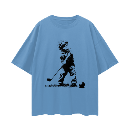 Kid Soldier Golfing Graphic Oversized T Shirt