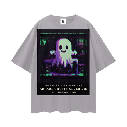Arcade Ghosts Never Die Tee - Insert Coin | Y2K Pixel Retro Gaming Oversized Graphic Tee