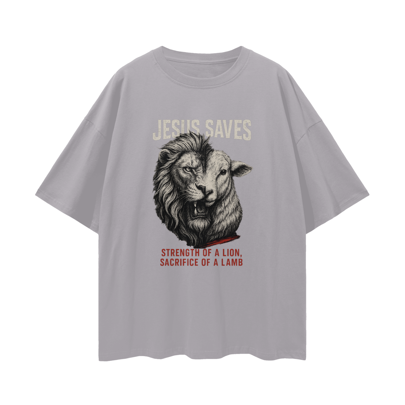 Religious "Jesus Saves – The Lion & The Lamb" Graphic Oversized T Shirt