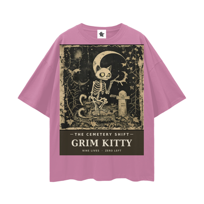 Grim Kitty Cemetery Shift Tee | Gothic Halloween Bootleg Oversized Graphic Tee